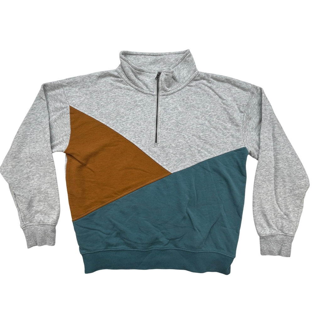 Sonoma Pullover Womens Medium Colorblock 1/4 Zip Mock Neck Sweatshirt Gray